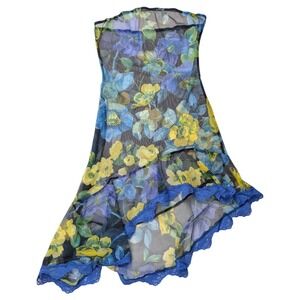 Sheer Lace Slip Skirt Lingerie Floral Flower Assymettrical Blue Yellow Fairycore